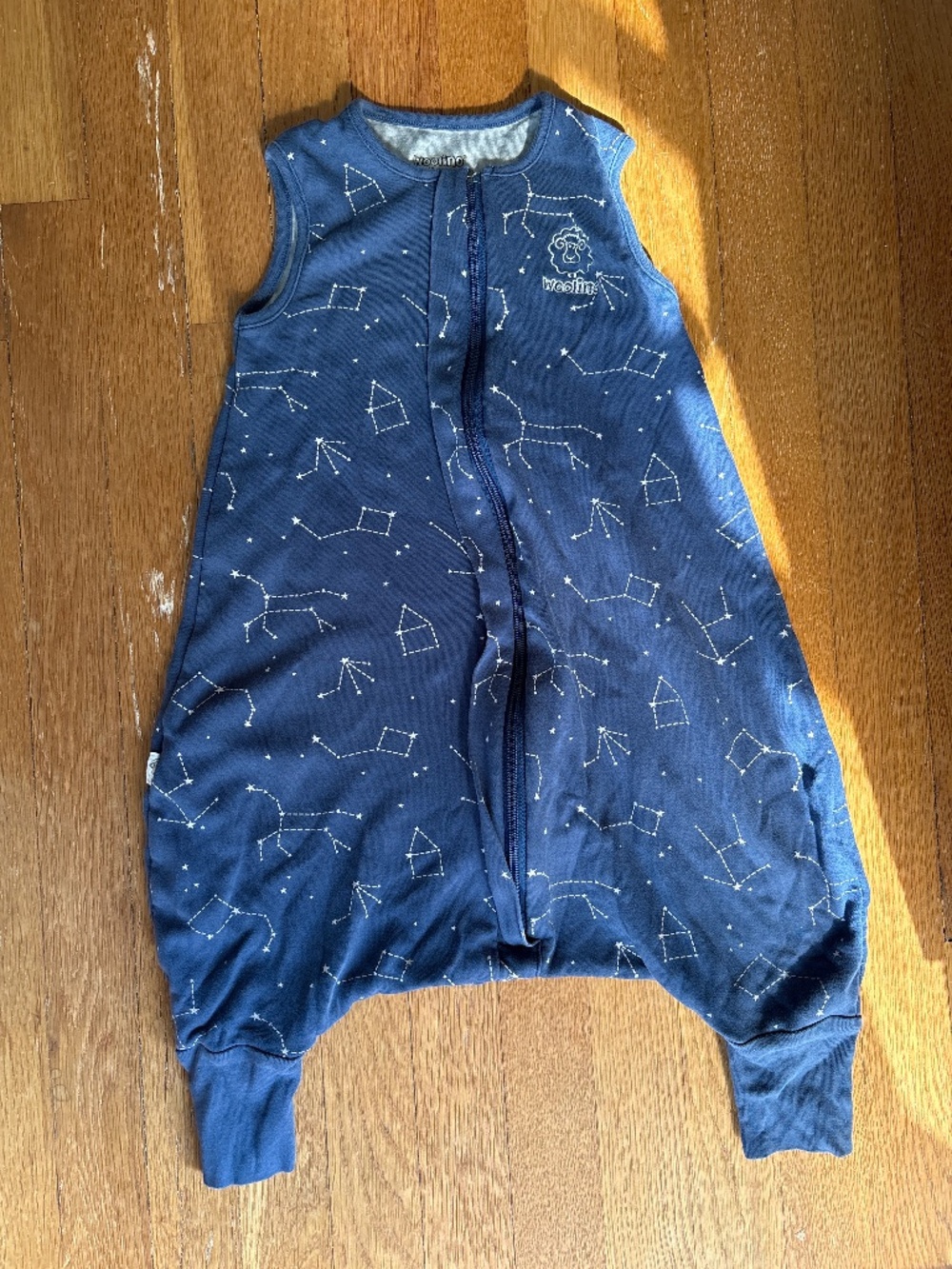 Sleep Bag with Feet, 6-18 months Merino Wool & Organic Cotton, Night Sky